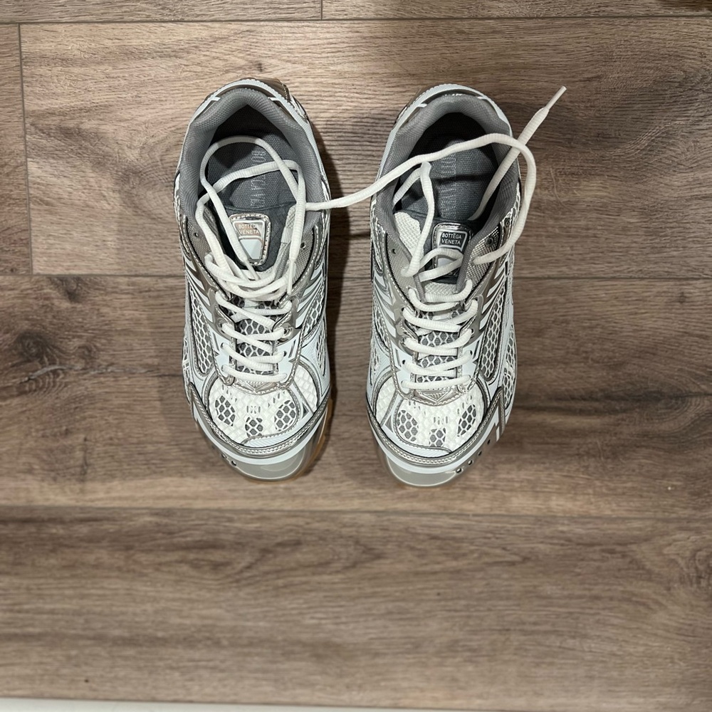 Bottega Style White and Gray Athletic Sneakers